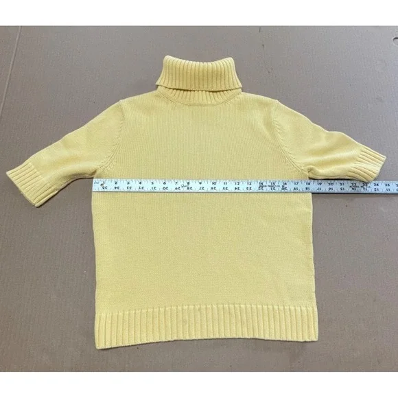 Lauren Ralph Lauren Turtleneck Sweater Women's M Yellow Ribbed Cotton Logo - Picture 7 of 13